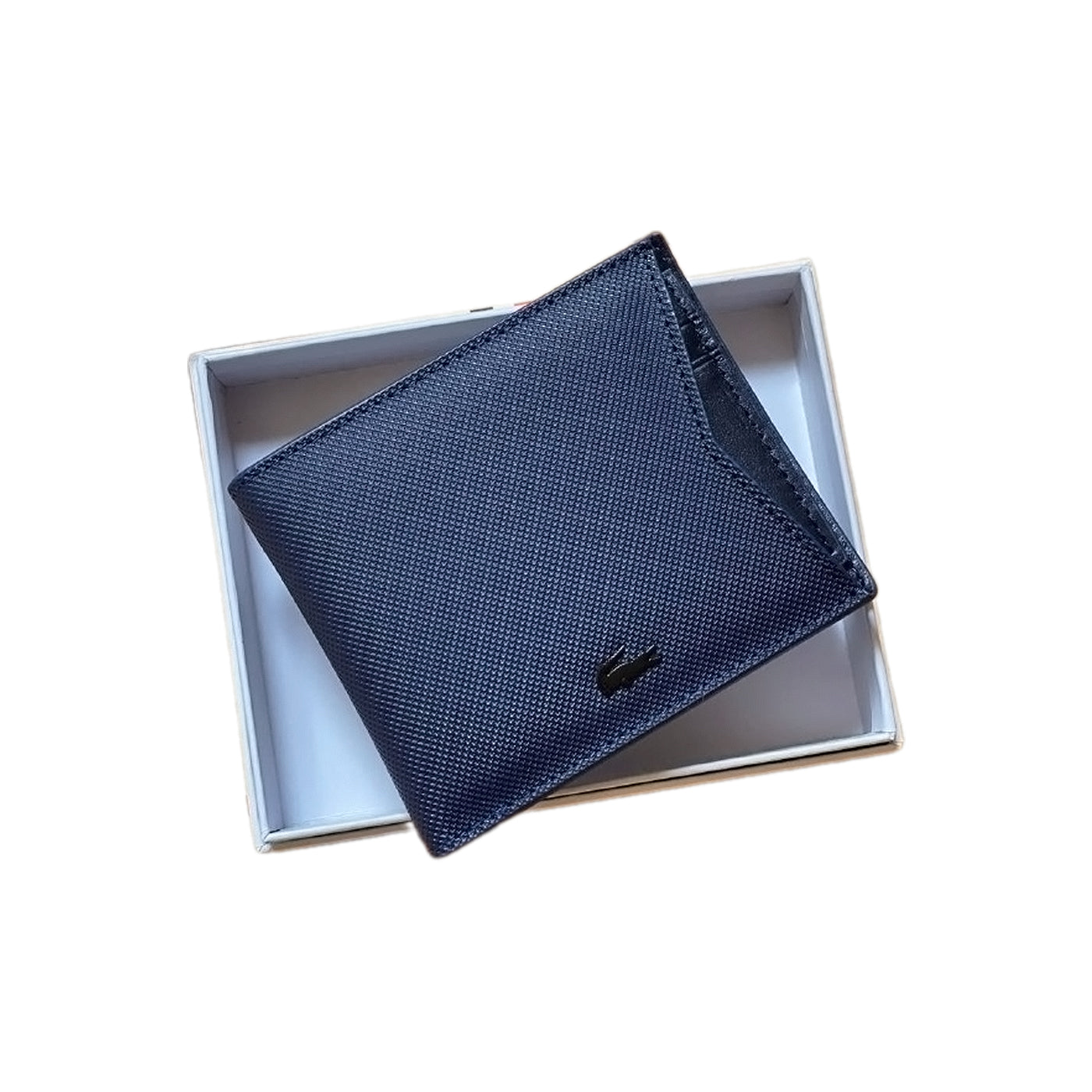 Men's Lacoste Foldable Blue Calfskin Wallet With Card Slots