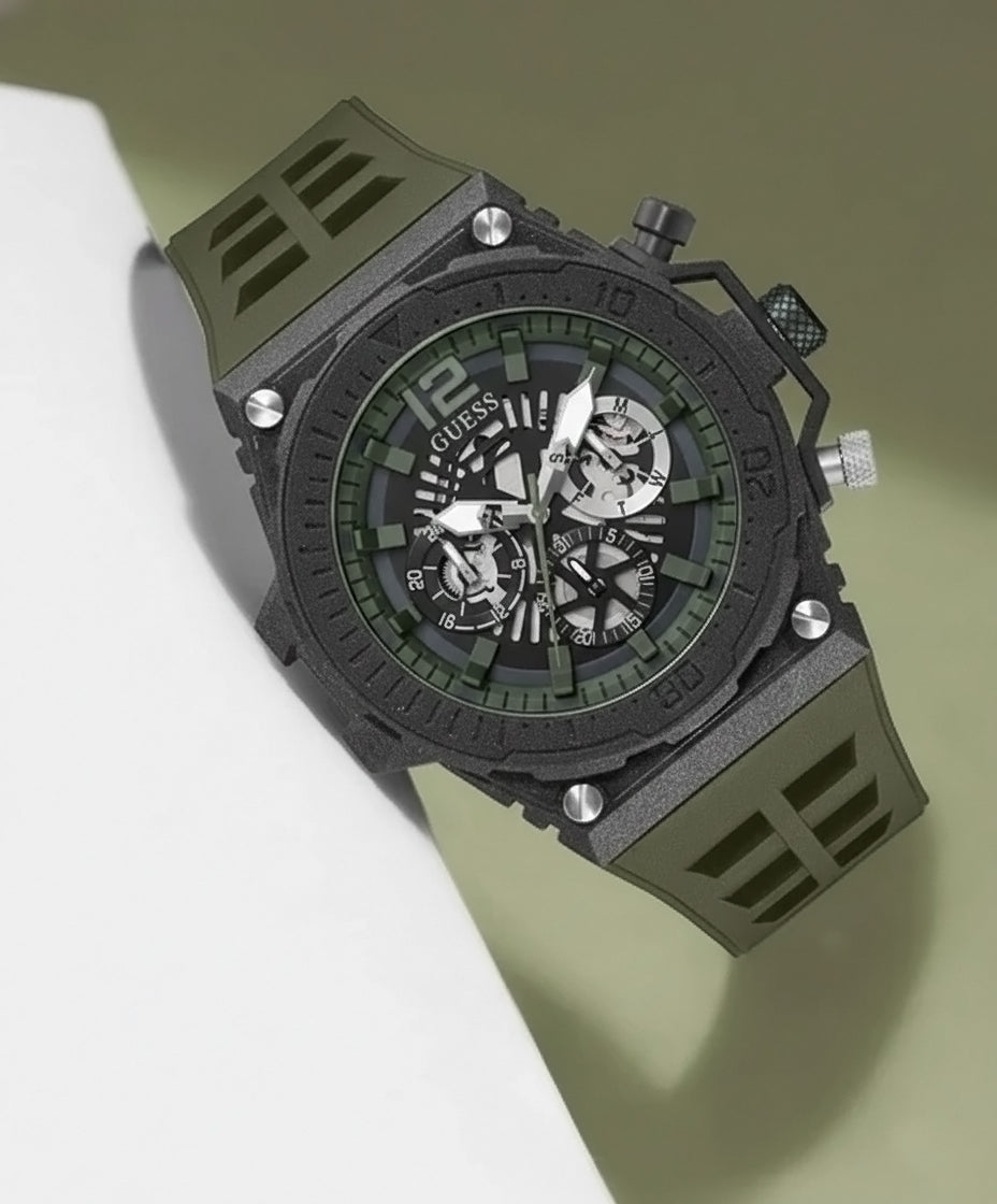 Guess Exposure Chronograph Green Strap Men's Watch | GW0325G2