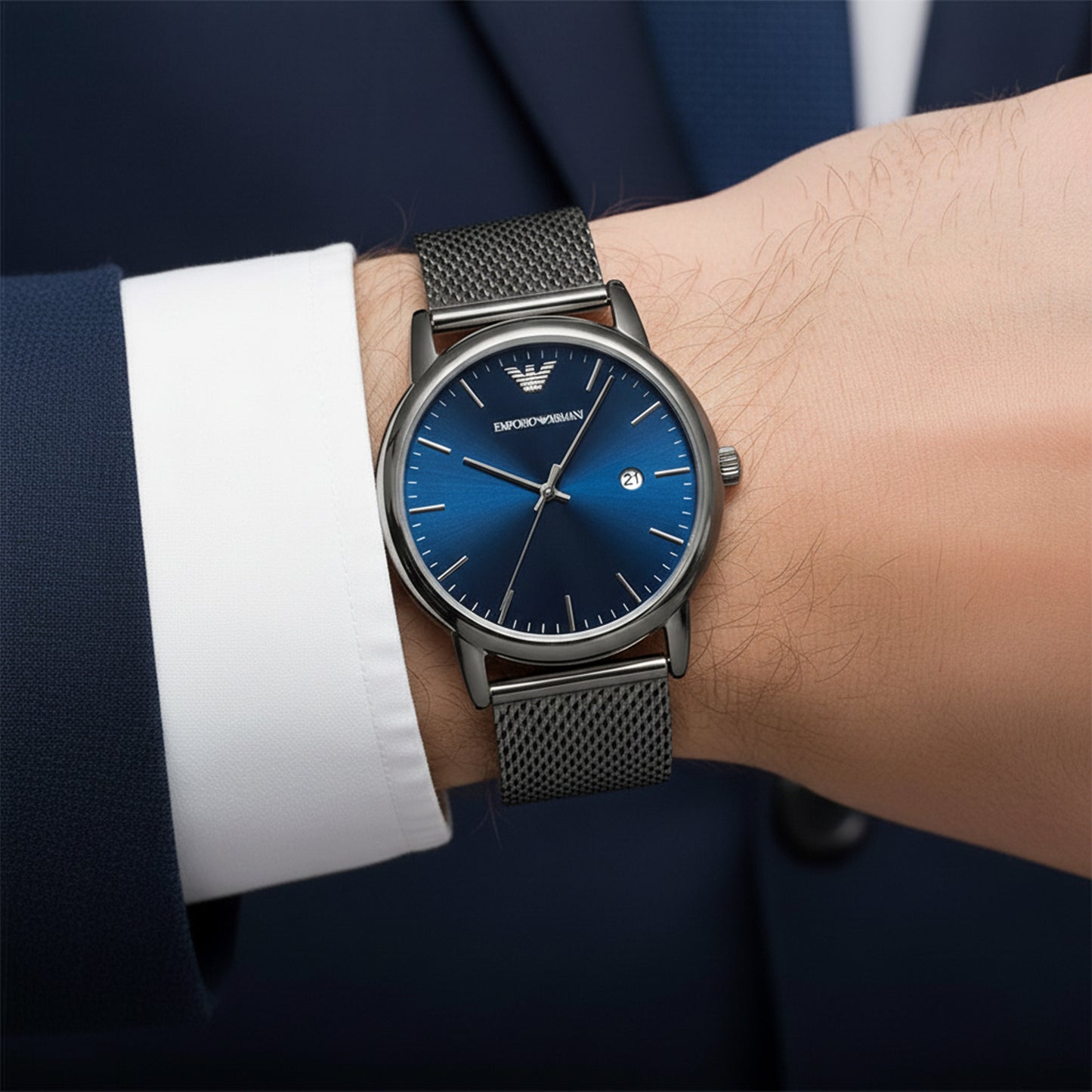 Men's Watch Solid Blue Dial with Gray Strap | AR11053