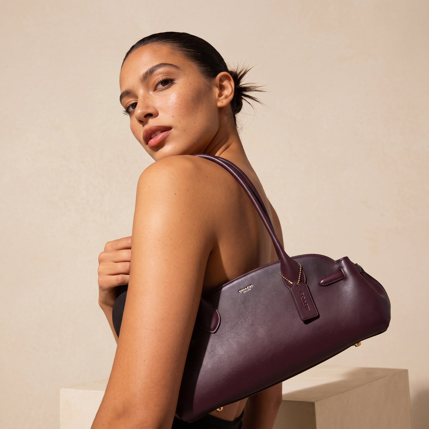 Authentic Coach Leather Shoulder Bag - Deep Burgundy