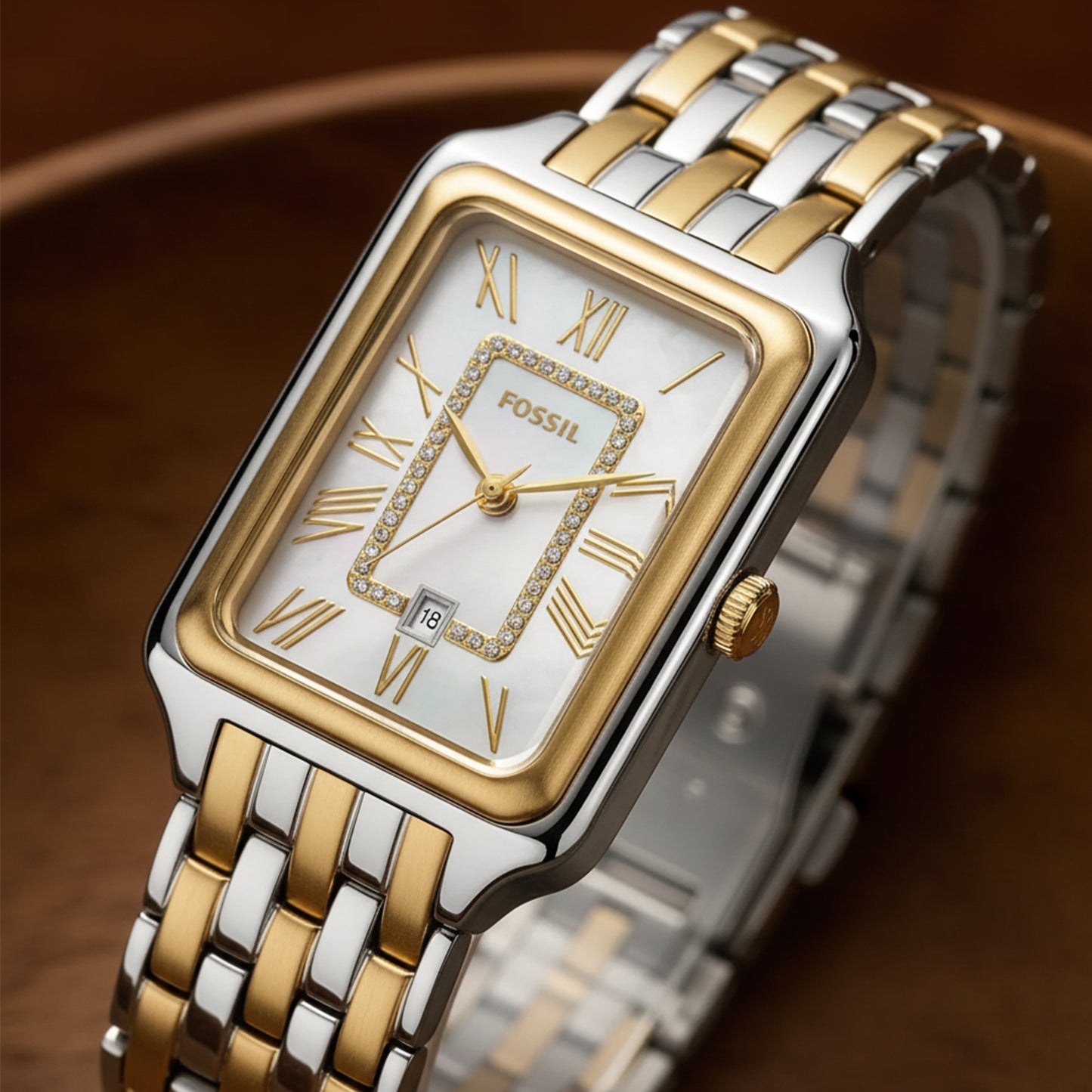 Three-Hand Date Silver-Gold Stainless Steel Women Watch ES5305