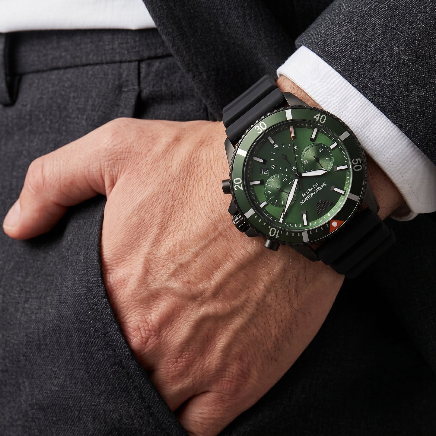 Black Rubber Strap with Green Dial Men's Watch | AR11463