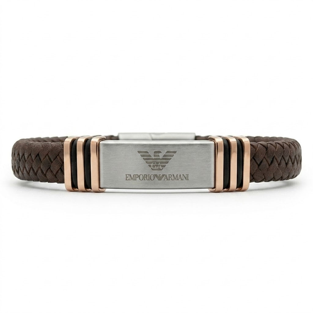 Emporio Armani Men's Braided Leather & Gold Accent Bracelet