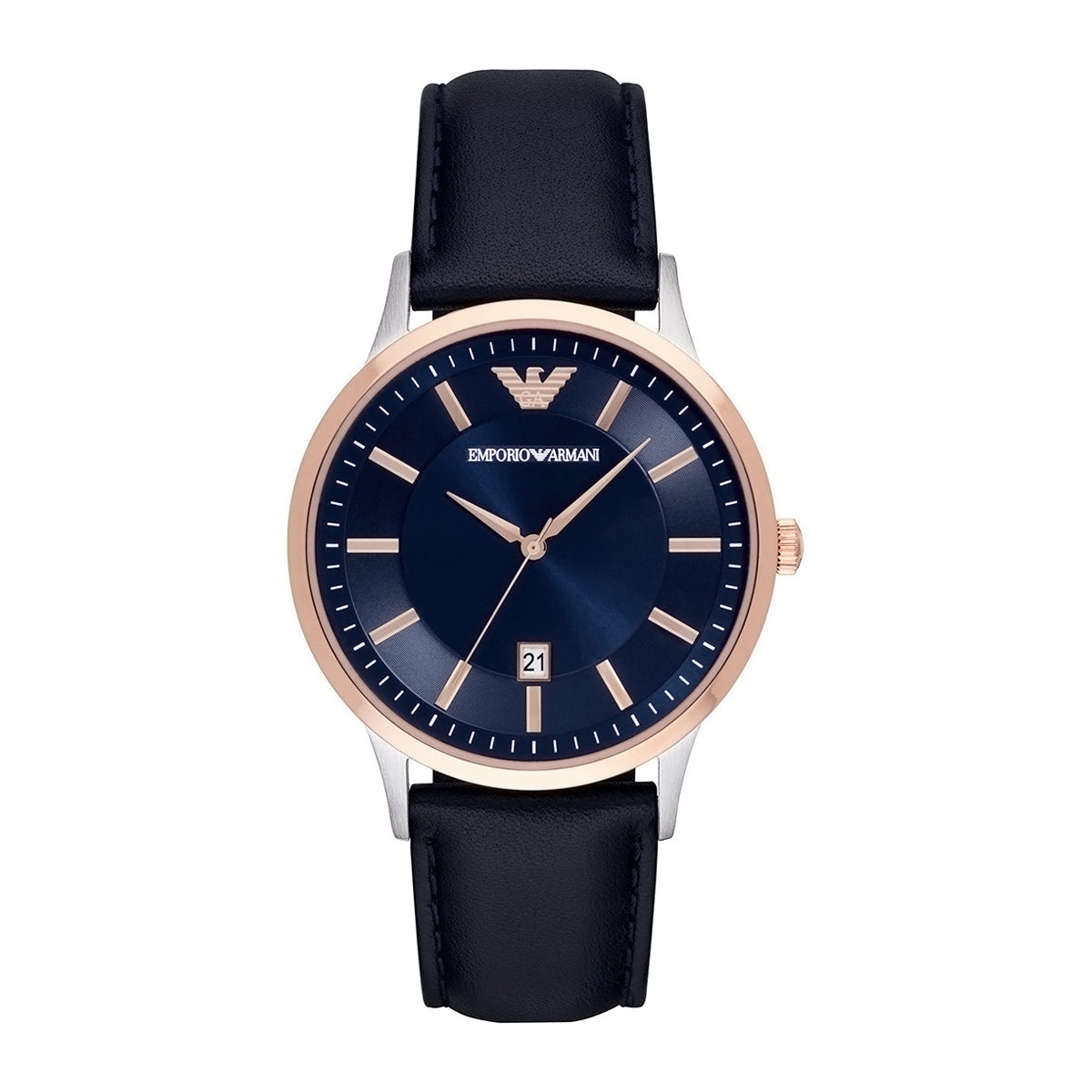Dark Blue Leather Strap Blue Dial Men's Watch | Emporio Armani AR11188
