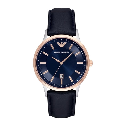 Dark Blue Leather Strap Blue Dial Men's Watch | Emporio Armani AR11188