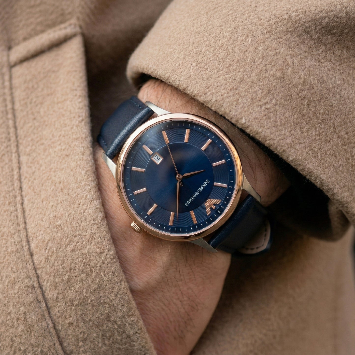 Dark Blue Leather Strap Blue Dial Men's Watch | Emporio Armani AR11188