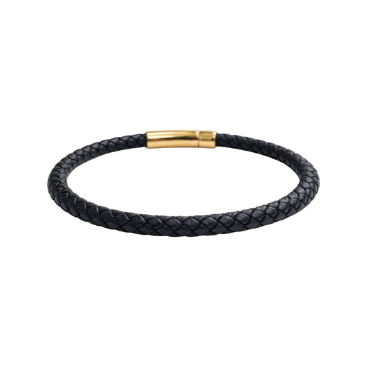 Men's Black Braided Bracelet with Gold Clasp