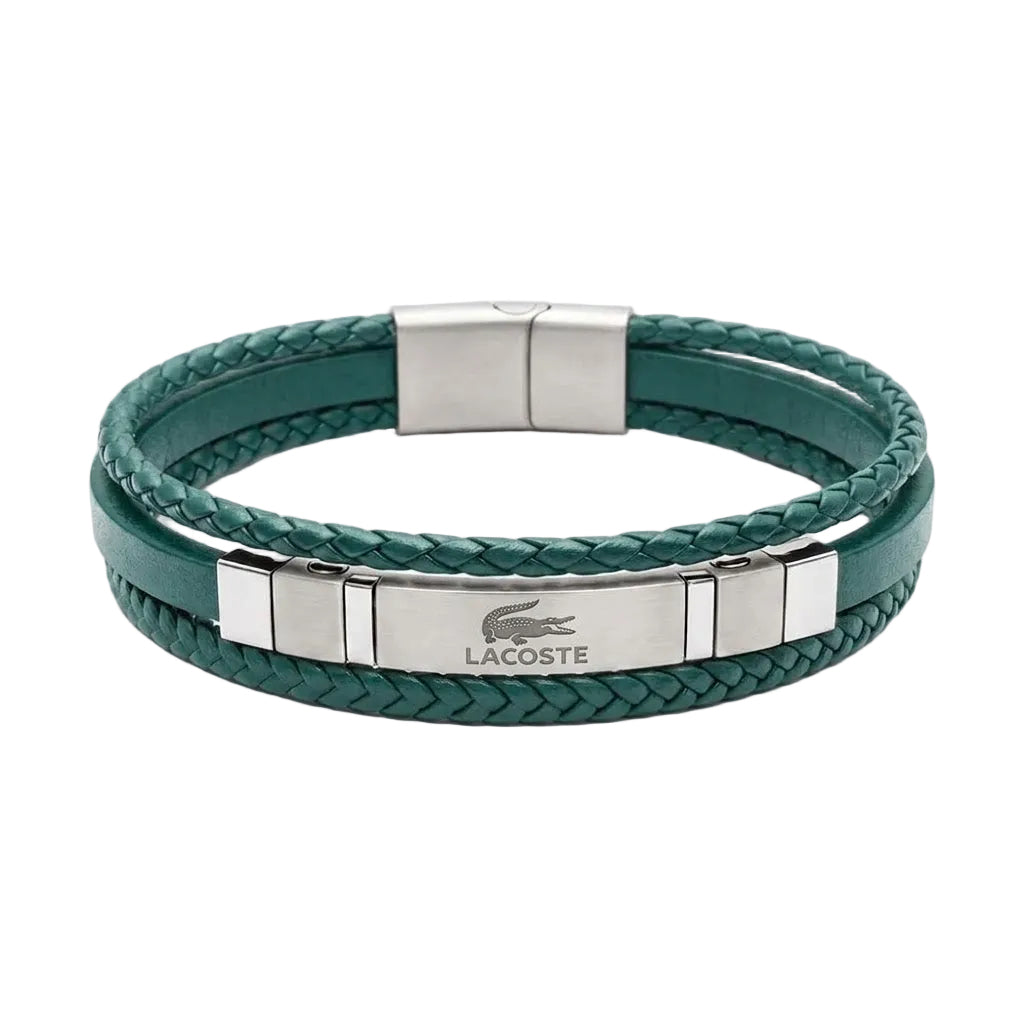 Lacoste Multi-Strand Green Braided Leather Men's Bracelet | One Size
