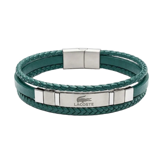 Lacoste Multi-Strand Green Braided Leather Men's Bracelet | One Size