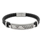 Emporio Armani Men's Double-Braided Black Leather & Steel ID Plate Bracelet