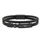 Men's Black Braided Leather & Crystal-Accent Steel Bar Bracelet