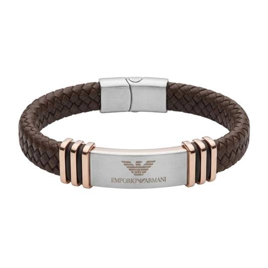 Emporio Armani Men's Braided Leather & Gold Accent Bracelet