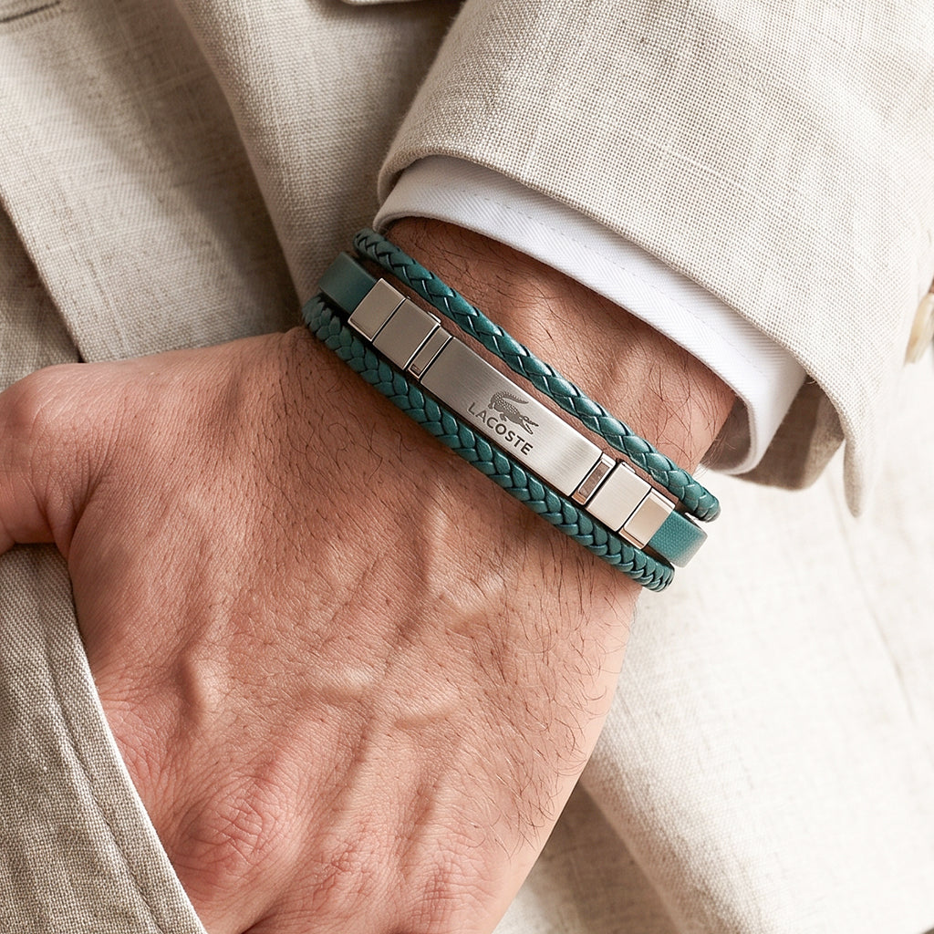 Lacoste Multi-Strand Green Braided Leather Men's Bracelet | One Size