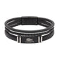 Lacoste Men's Triple-Layer Black Leather & Gunmetal Plaque Bracelet