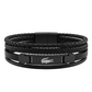 Lacoste Men's Multi-Layer Black Leather & Gunmetal Steel Bracelet