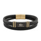 Lacoste Men's Triple-Layer Black Leather Bracelet with Gold Accents & Gold Clasp