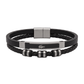 Lacoste Men's Dual-Strand Black Leather & Steel Bead Bracelet