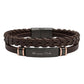 Massimo Dutti Men's Double-Strand Woven Brown Leather Bracelet with Rose Gold Accents