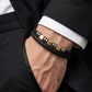 Men's Black Dual-Strand Natural Leather & Steel-Gold Bracelet