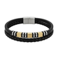Men's Black Dual-Strand Natural Leather & Steel-Gold Bracelet