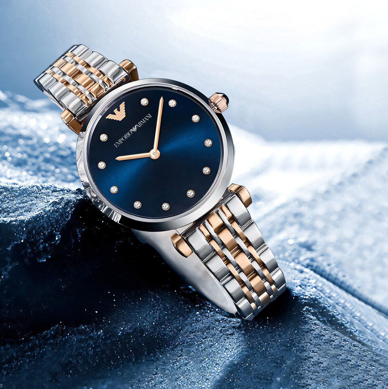 Women Silver and Rose gold Watch with Blue dial | AR11092