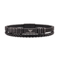 Emporio Armani Men's Double-Strand Black Leather Steel Logo Bracelet