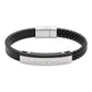 Emporio Armani Men's Black Braided & Pebbled Leather Bracelet with Two-Tone Steel Plate
