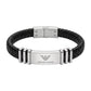 Emporio Armani Men's Black Braided Leather & Steel ID Plate Bracelet