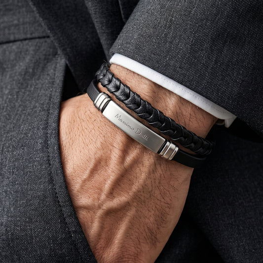 Massimo Dutti Double-Strand Black Wire & Silver Bracelet