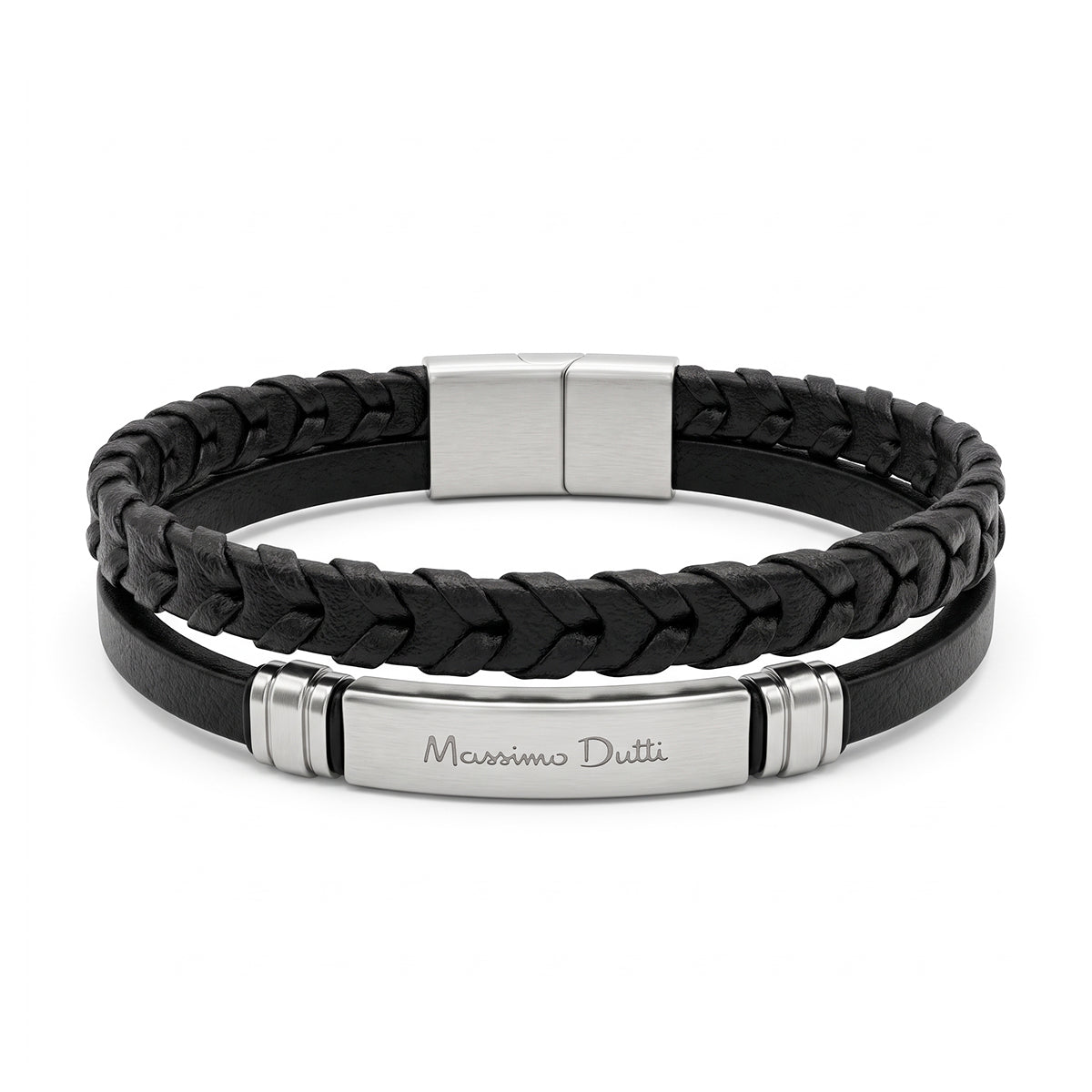 Massimo Dutti Double-Strand Black Wire & Silver Bracelet