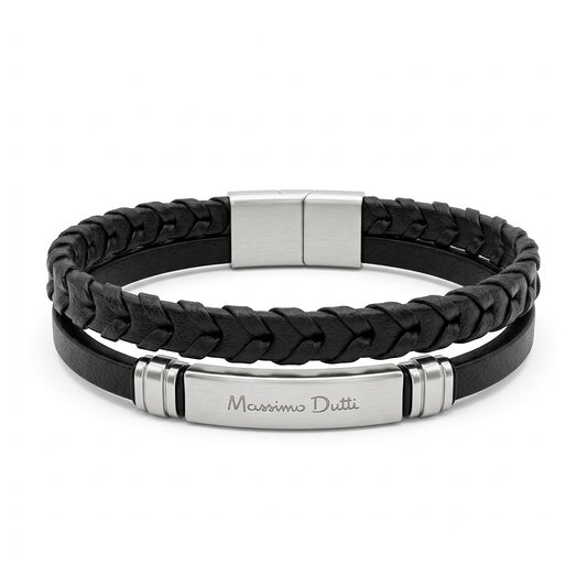 Massimo Dutti Double-Strand Black Wire & Silver Bracelet