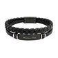 Massimo Dutti Men's Black Double-Strand Leather & Matte Black Steel Bracelet