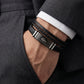 Lacoste Men's Triple-Layer Black Leather & Gunmetal Plaque Bracelet