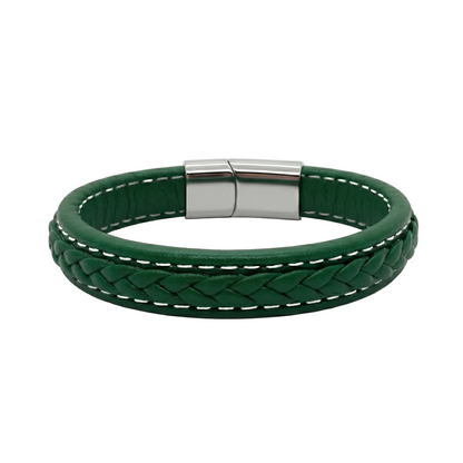 Genuine Leather Men's bracelet Green & White Stitching