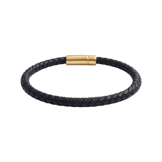Men's Black Braided Bracelet with Gold Clasp