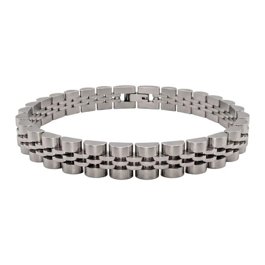 Men's Premium Silver-Tone Stainless Steel Bracelet Adjustable Size