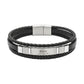 Authentic Lacoste Layered Black Leather & Steel Men's Bracelet