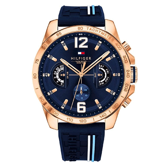 Tommy Hilfiger blue Dial with golden frame Rubber bracelet