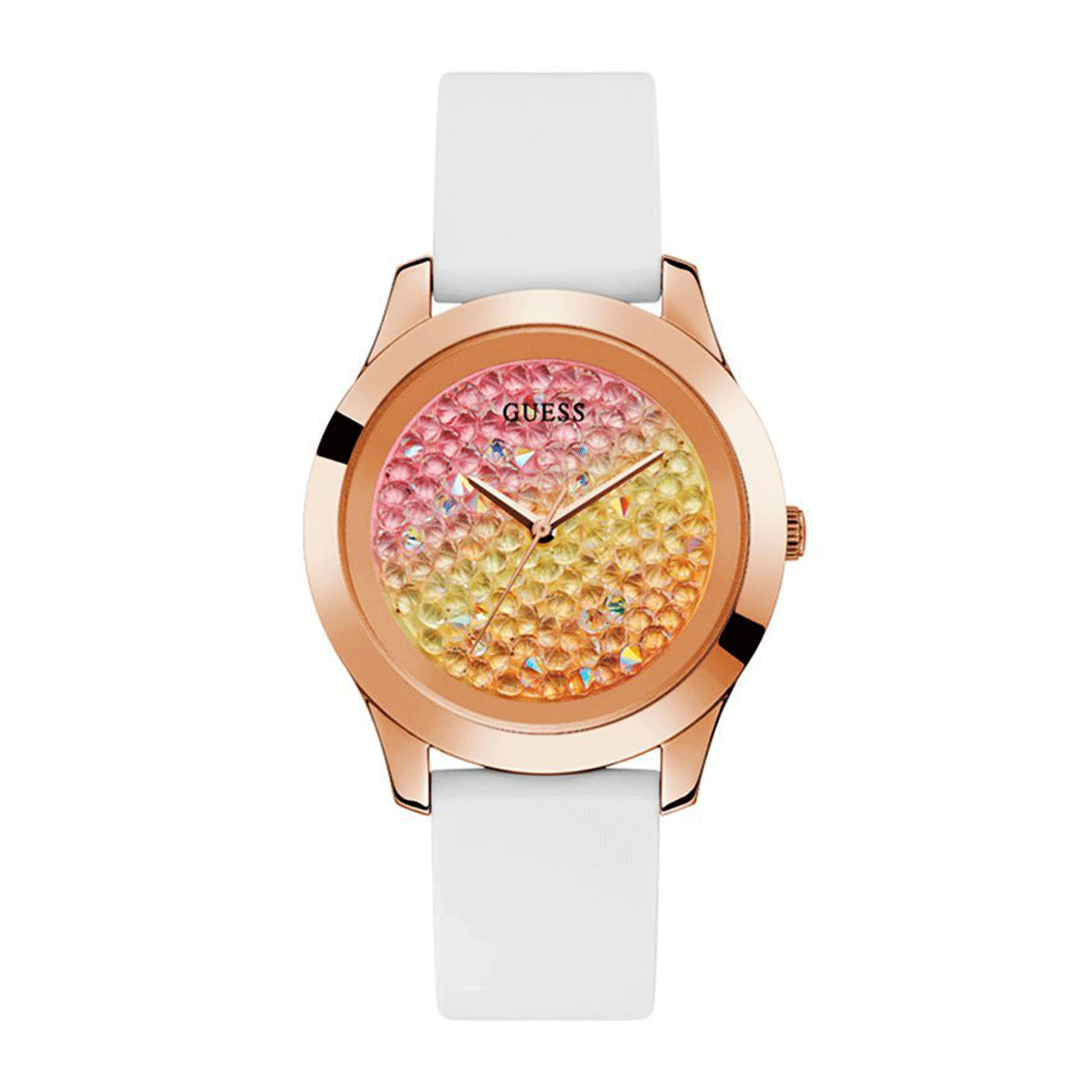 GUESS Watch Crush Ladies White Silicone with rose gold case