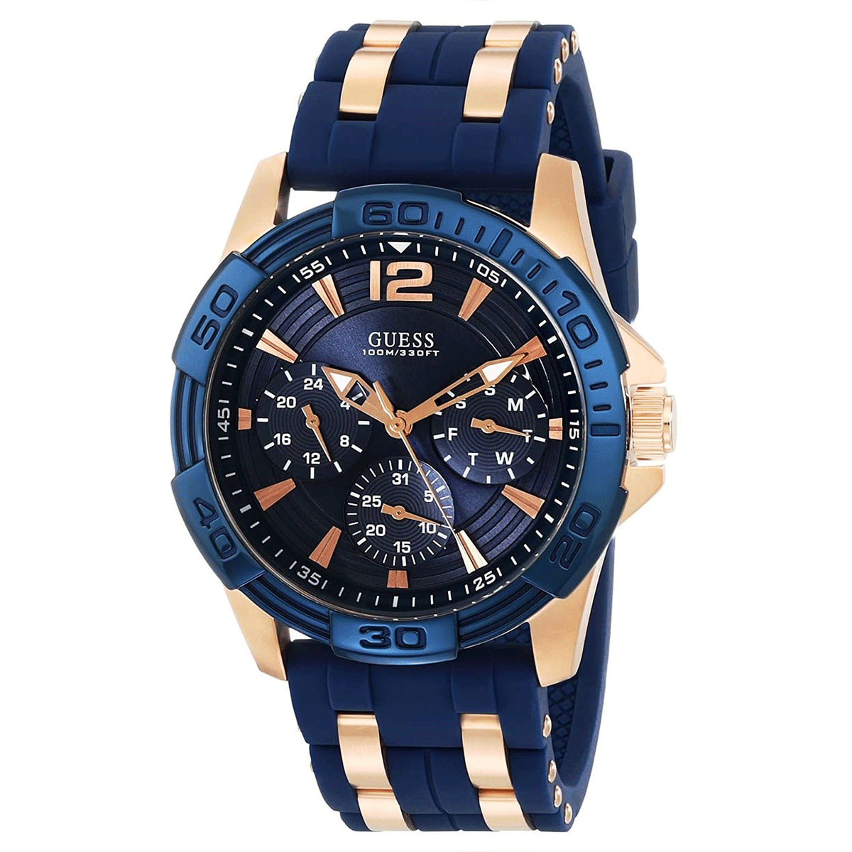 Elegant men watch with blue dial and two colored strap
