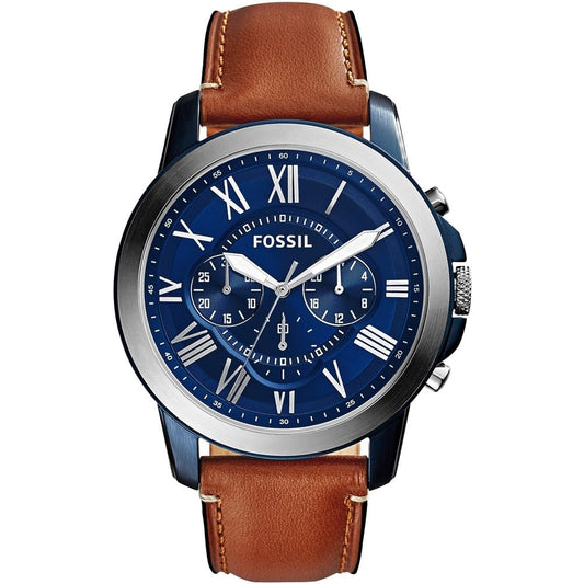 Elegant men's Fossil with blue dial and leather strap