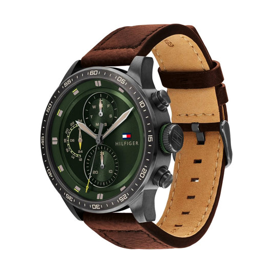 Tommy Men's Analog Leather Wrist Watch Green Dial