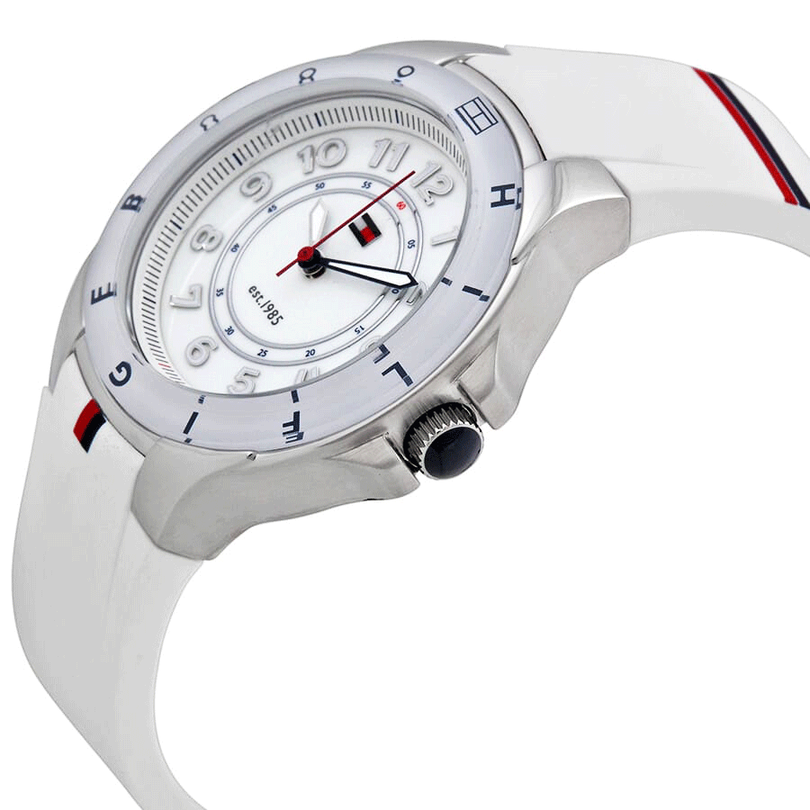 White women watch with multicolored strap