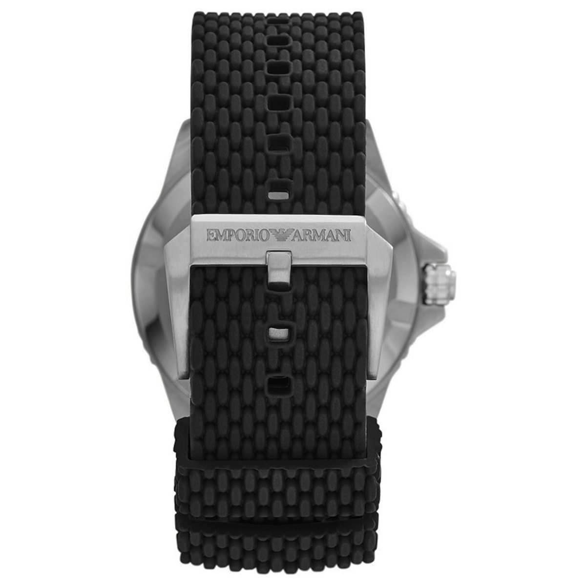 A sporty black dial watch with an interchangeable strap