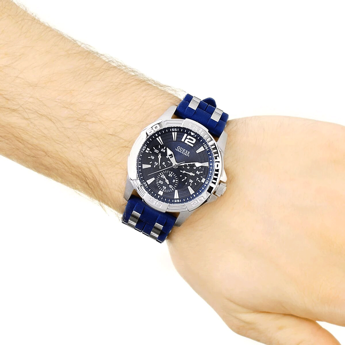 Elegant men watch with blue dial and two colored strap W0366G2