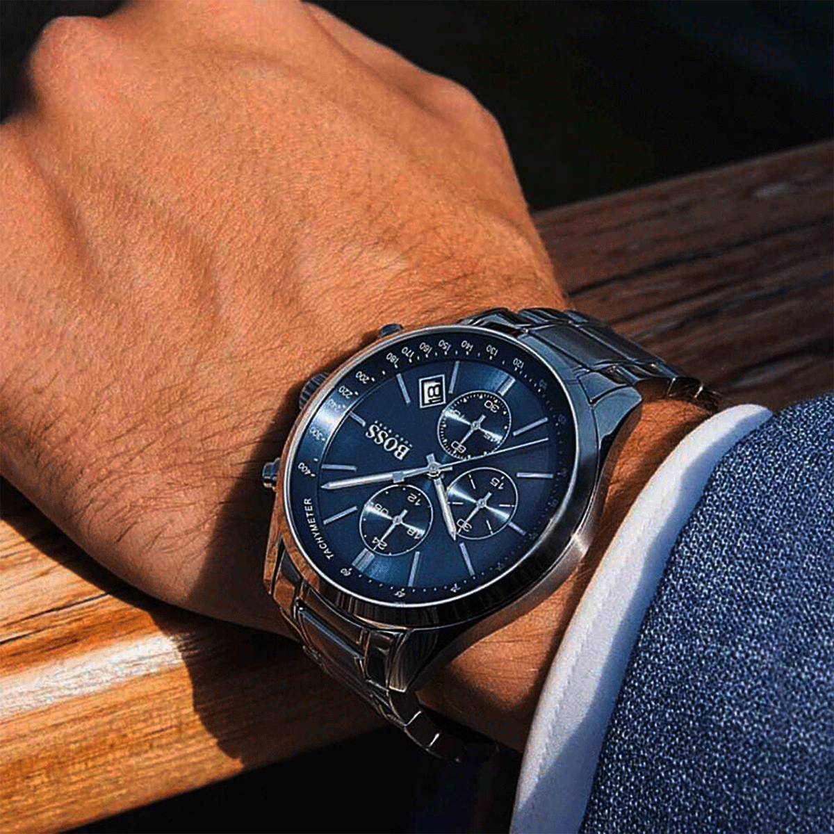 Hugo boss orange blue sales dial leather strap watch