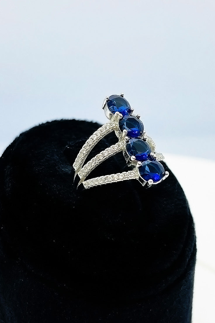 Four blue zircon stones silver ring