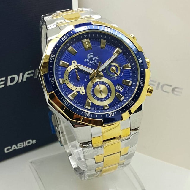 Casio Edifice watch with multicolor strap and blue dial