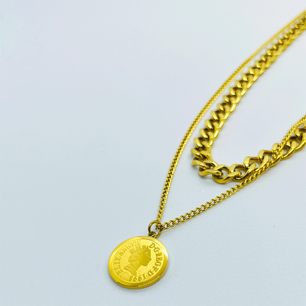 Wide Chain with gold coin