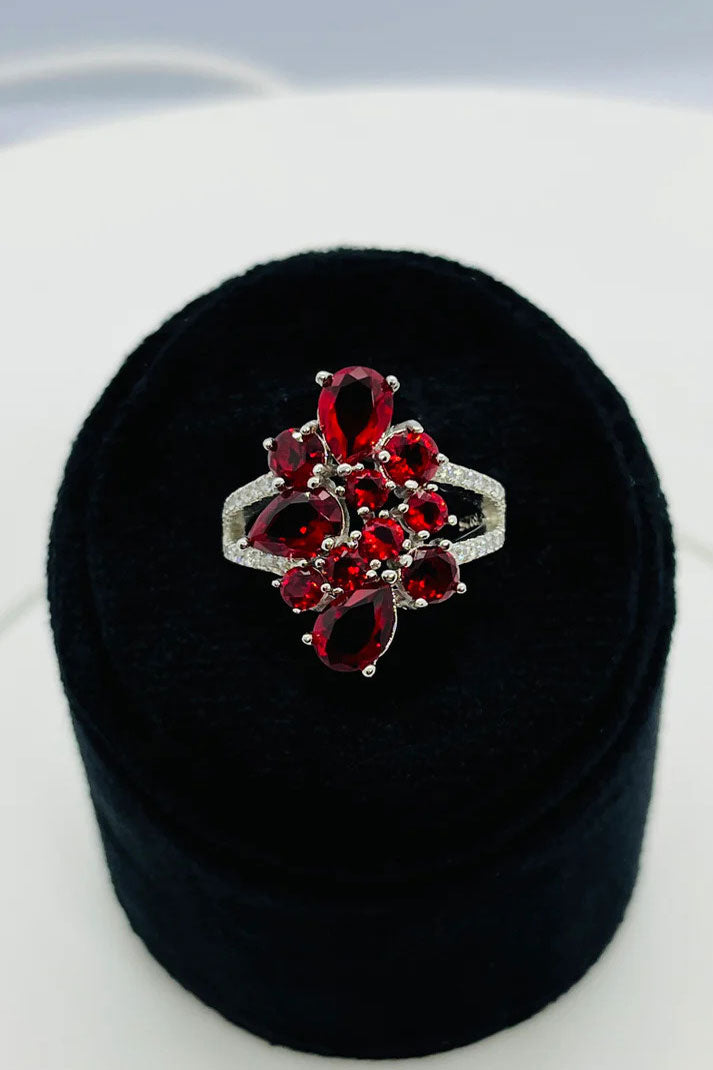 Elegant red stones ring with Italy silver 925